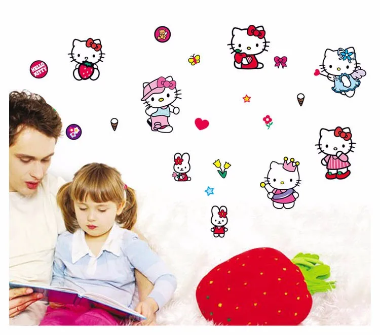 Милый котенок hello kitty, Виниловый Съемный Декор для дома, украшение для детской комнаты, детская комната для маленьких девочек, DIY настенная наклейка, наклейка TF452