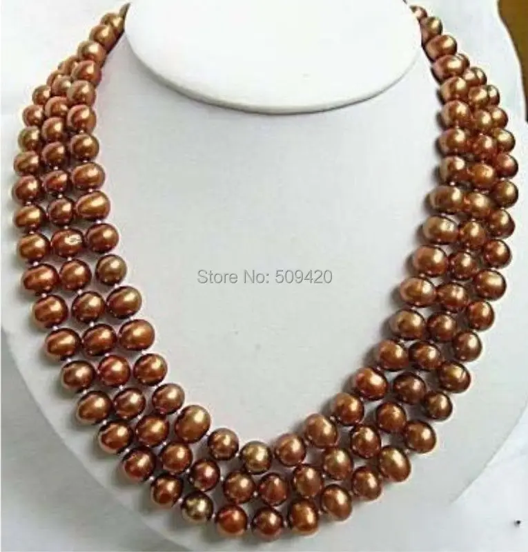 

Free Shipping >>>>>Good 3 rows Chocolate Brown shell pearl clasp necklace 17-19''