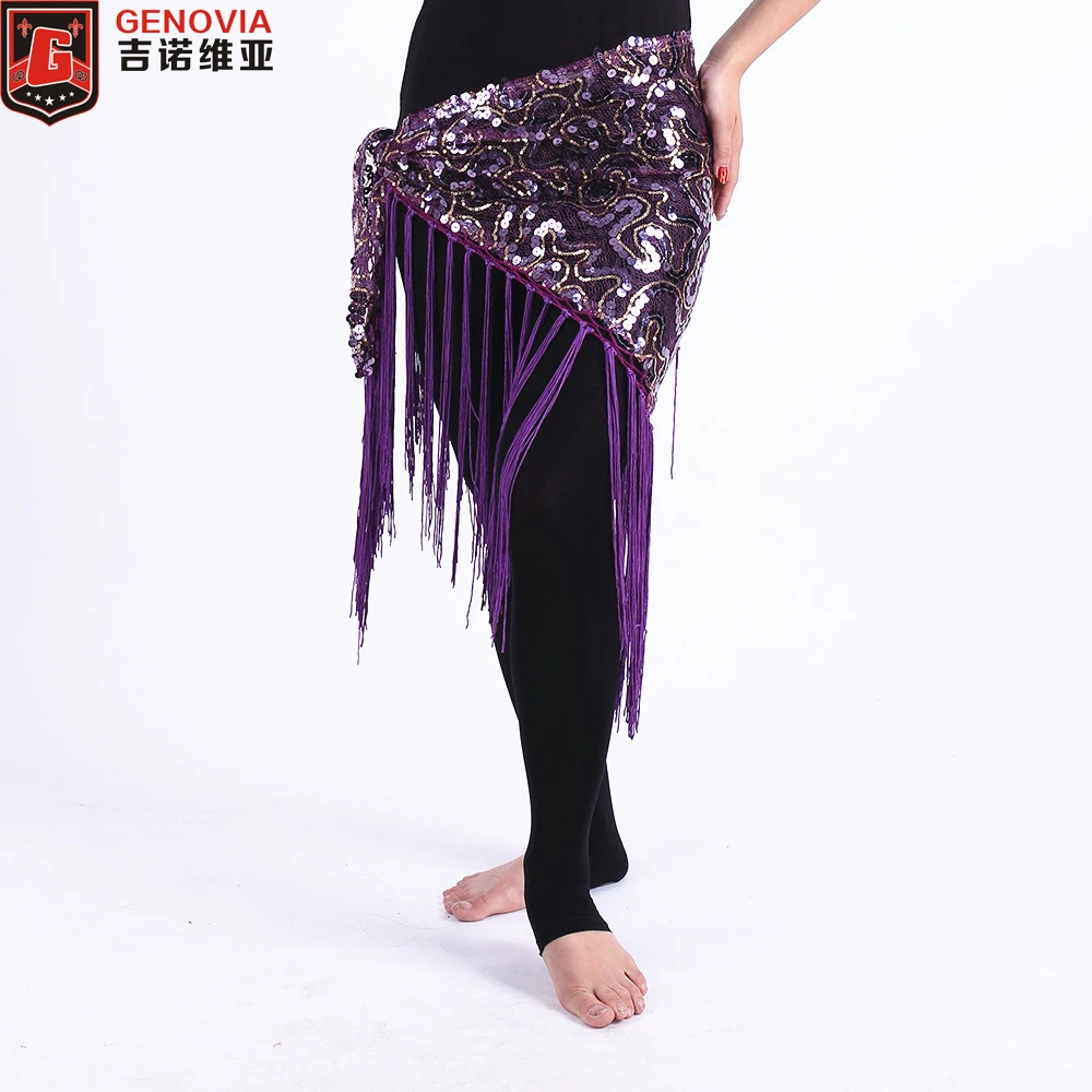 

2018 Women Belly Dance Costume Triangle Hip Scarf Sequins Fringe Tassels Belt 7 Colors