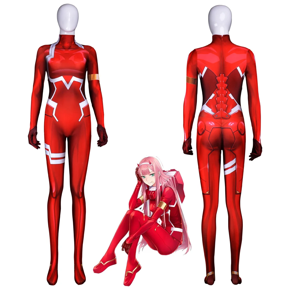 

2019 Newest darling in the franxx ZeroTwo Cosplay Costume For Women Girls 3D Halloween Game Anime Zentai Bodysuit