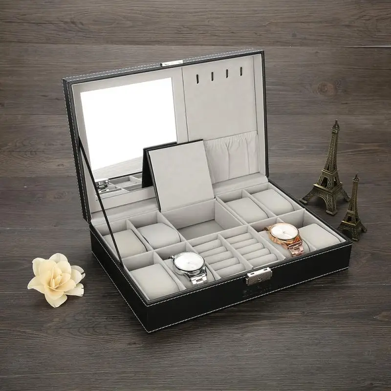 8 Grids PU Leather Watch Holder Wristwatch Display Case