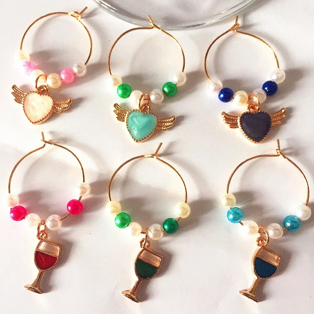 Wine charms 6PCS New Fashion Design Wine Glass Charms Rings Marker Christmas Party Bar Table Decorations Christmas Gift