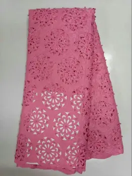 

Lovely Korea Handcut Lace beaded African lace fabric with allover cutout holes stones high quality 5 yards 20170616