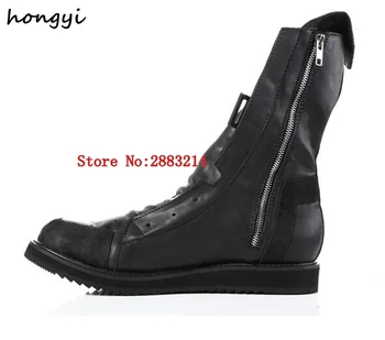 

High Top Men Genuine Leather Mid-calf Boots Round Toe Chelsea Boots Autumn Winter Man Street Style Cool Boots Top Quality