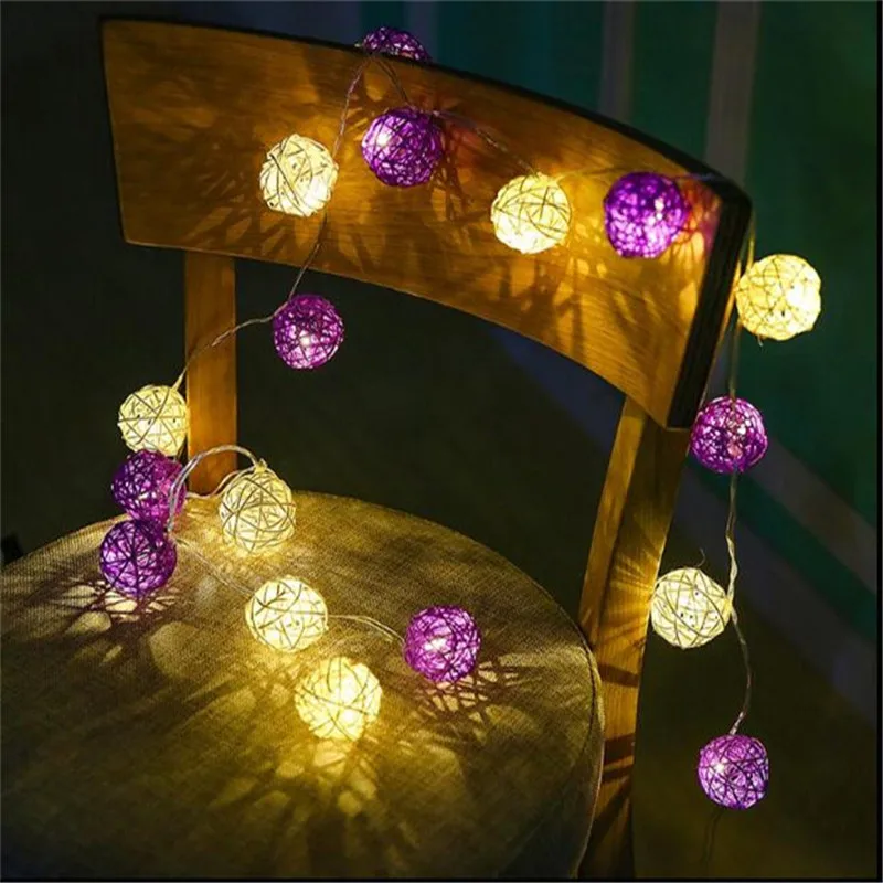 

4M 20Led Warm White Fairy Light White Purple Rattan Ball LED String Light for Holiday Home Party Christmas Wedding Decoration