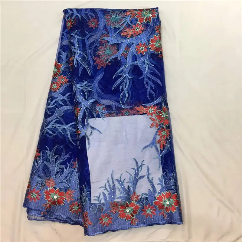 

HIGH-END nigerian tulle lace fabric hot african special pattern blue color lace with Embroidered soft party dress lace fabric