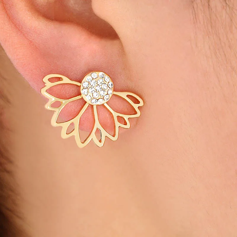 

Hot Sunflower Double-sided Crystal Earrings Personality Women Simple Ear Female Irregular Mesh Earrings brincos