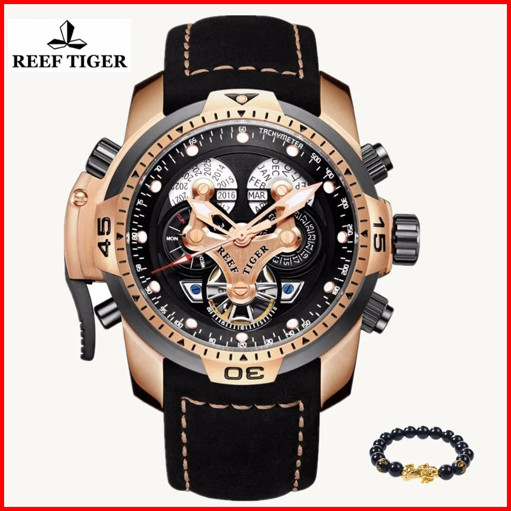 

2019 Reef Tiger Mens Sport Watches Dial Rose Gold Automatic Military Genuine Leather Waterproof Watch Relogio Masculino RGA3503