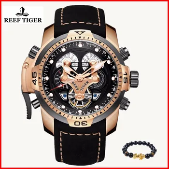 

2019 Reef Tiger Mens Sport Watches Dial Rose Gold Automatic Military Genuine Leather Waterproof Watch Relogio Masculino RGA3503