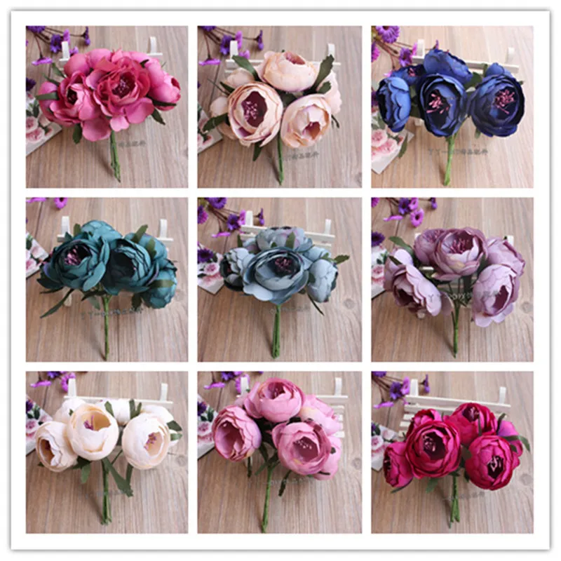 

6pcs/lot 4.5cm artificial flowers simulation flowers small silk cloth roses tea bags diy handmade wedding ball decoration
