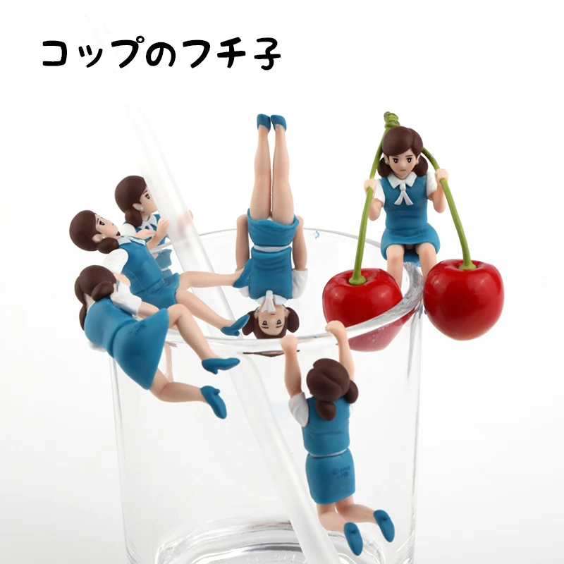 6pcs / Set Cherry Blue Fuchiko Cup Gashapon On Coffee 6pcs / Set Cherry Blue Fuchiko Cup Gashapon On Coffee