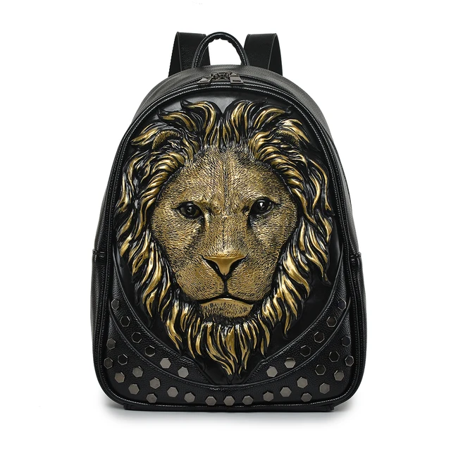3D Embossed Lion Head Gother Women Small Backpack PU Leather mochila female Shoulder Bag For Girl School backpack Purse AliExpress
