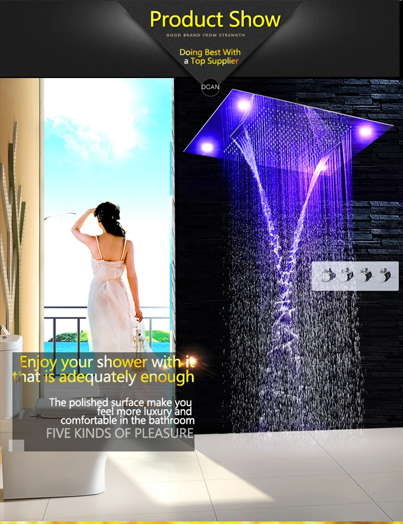 Luxurious LED Shower System Ceiling Mount Rain Head Set 31 Luxury Big Rain Shower Head Dual Rain and Waterfall Shower Sets (15)