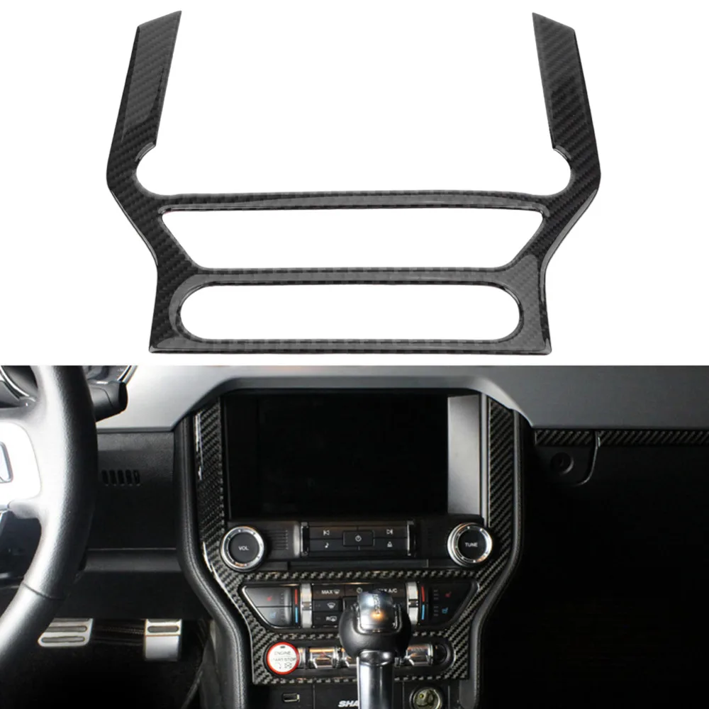 

For Ford Mustang 2015 2016 2017 Car Accessories Carbon Fiber Multimedia Center Console Panel Decorative Trim Sticker