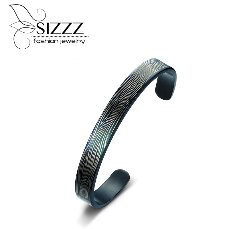 

SIZZZ New listing of stainless steel open black gun plated 66MM diameter bracelet for men