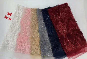 

Noble and luxurious.High Quality 6 Color African tulle Lace Fabric With Sequins Beads French Wedding Lace Fabric For 5 yards