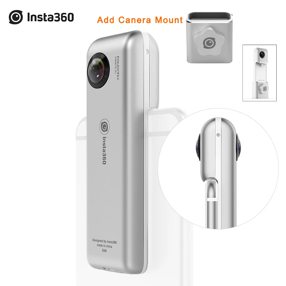 Add Canera Mount Insta360 Nano Mini 3K панорамная видеокамера Видео объектив камеры "рыбий глаз" гарнитура очки прямая трансляция для iPhone 7/7 Plus/6s/6s Plus - Цветной: Add Canera Mount