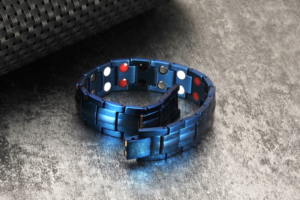 Vinterly, синий магнитный браслет, Мужская цепочка, звено из нержавеющей стали, мужской браслет, энергия здоровья, германий, голограмма, мужские браслеты