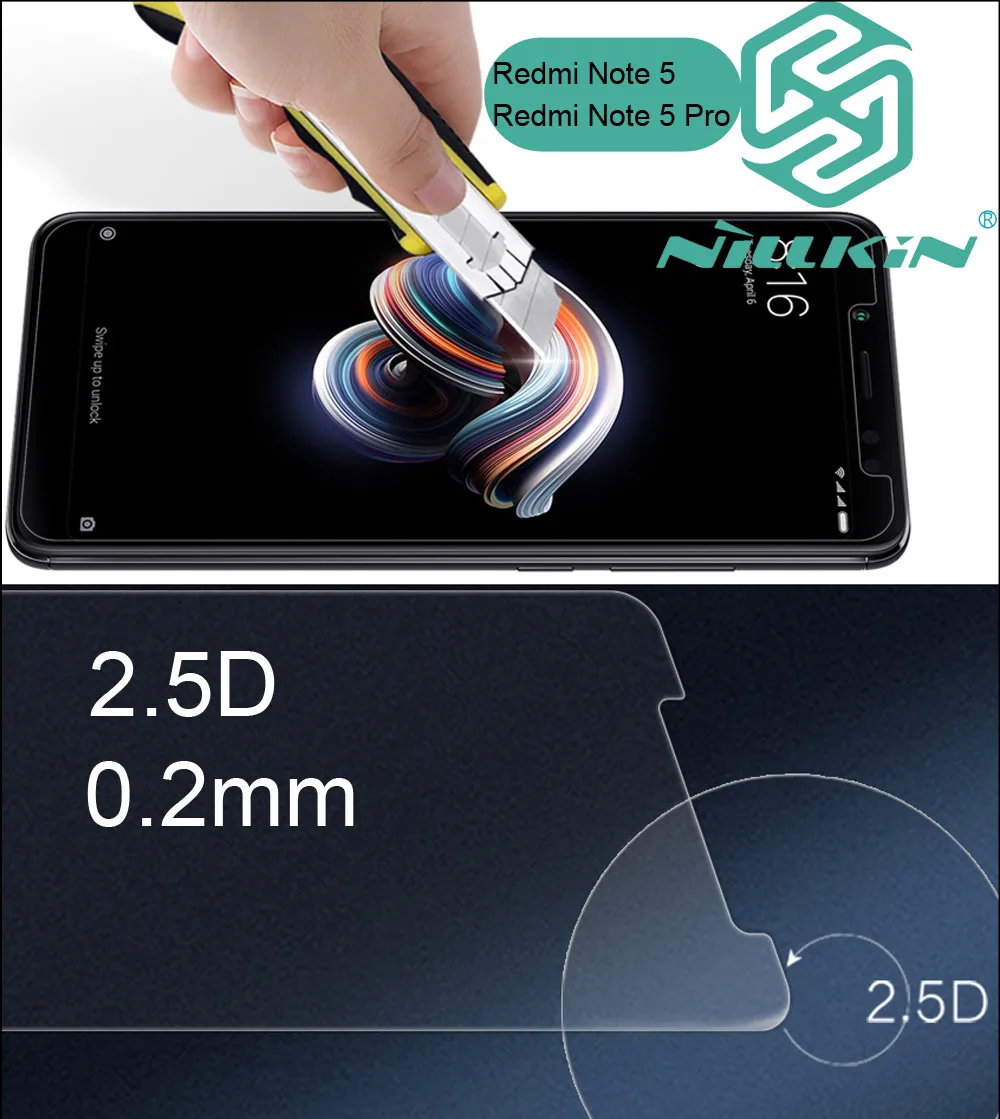 

Nillkin Tempered Glass For Xiaomi Redmi Note 5 Pro Note5 oleophobic Protective Film H+ Pro 0.2mm 2.5D