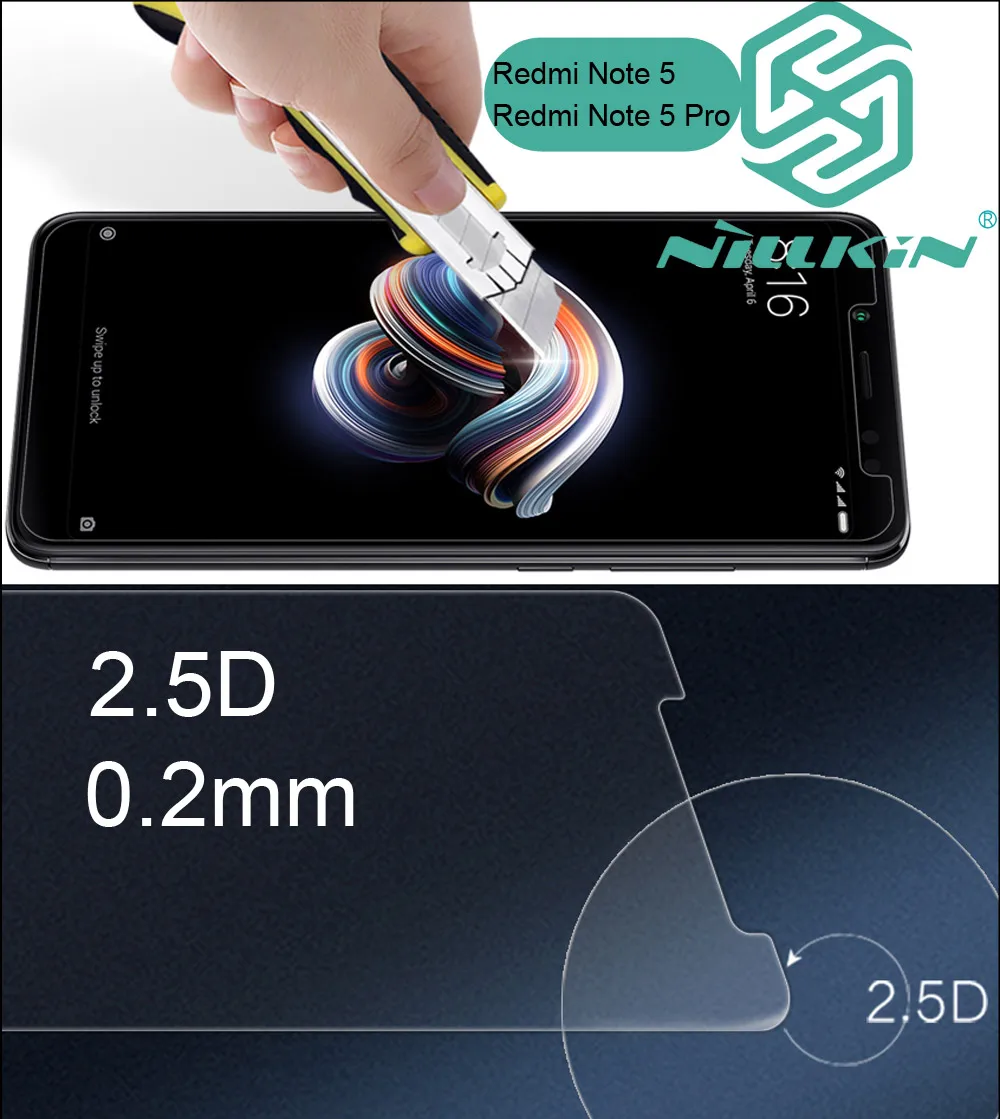 Nillkin Tempered Glass For Xiaomi Redmi Note 5 Pro Note5 oleophobic Protective Film H+ Pro 0.2mm 2.5D