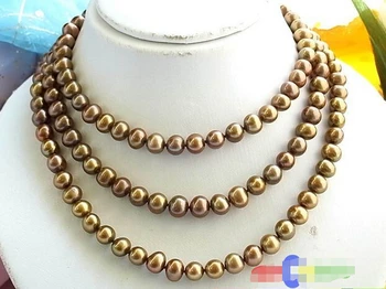 

Free shipping@@@@@ LONG 50" 9MM COFFEE ROUND FRESHWATER CULTURED PEARL NECKLACE p998