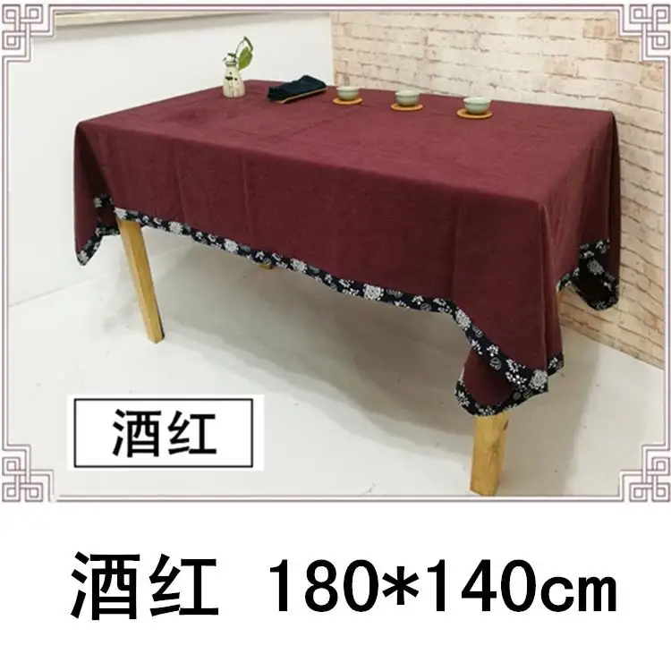Скатерть прямоугольная чайная Скатерть льняная однотонная дзен трава церемония китайский Ретро Sty - Цвет: 180and140cm wine