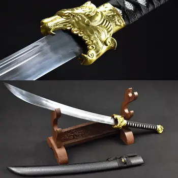

Handmade Chinese Tiger Head Broadsword Sword WuShu Da Dao High Manganese Steel Blade Sharp KungFu Knife Swords