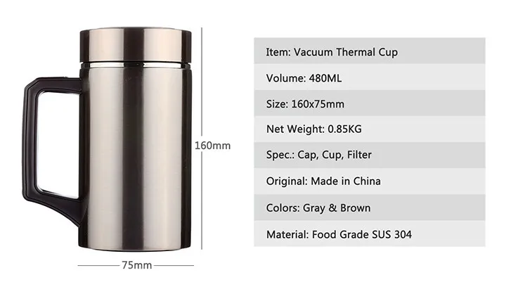 480 мл кружка для питья с двойными стенками, Вакуумная чашка SUS 304, чашка для чая с ручкой, профессиональная кружка для кофе, Изолированная бутылка для путешествий