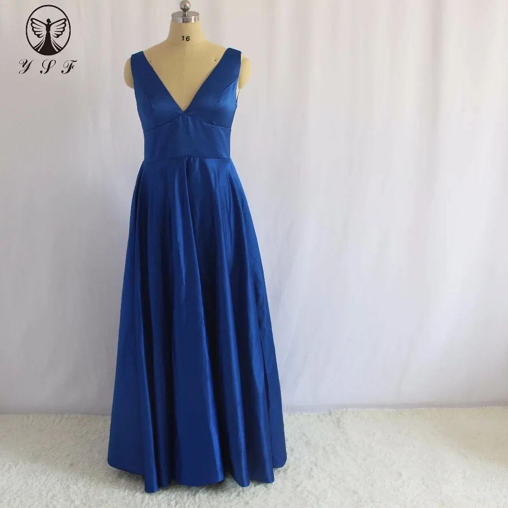 Cheap Royal Blue Wedding Party Dresses Plunging V Neck Sleeveless