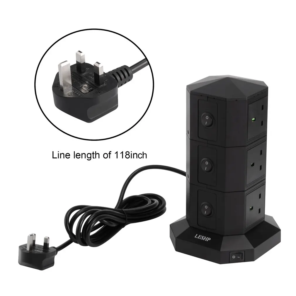 

LESHP USB Smart Charging Socket 3 Layers 9 USB Ports Fast Charge Power Strip 3M Cable Anti Surge Prevention Energy-saving