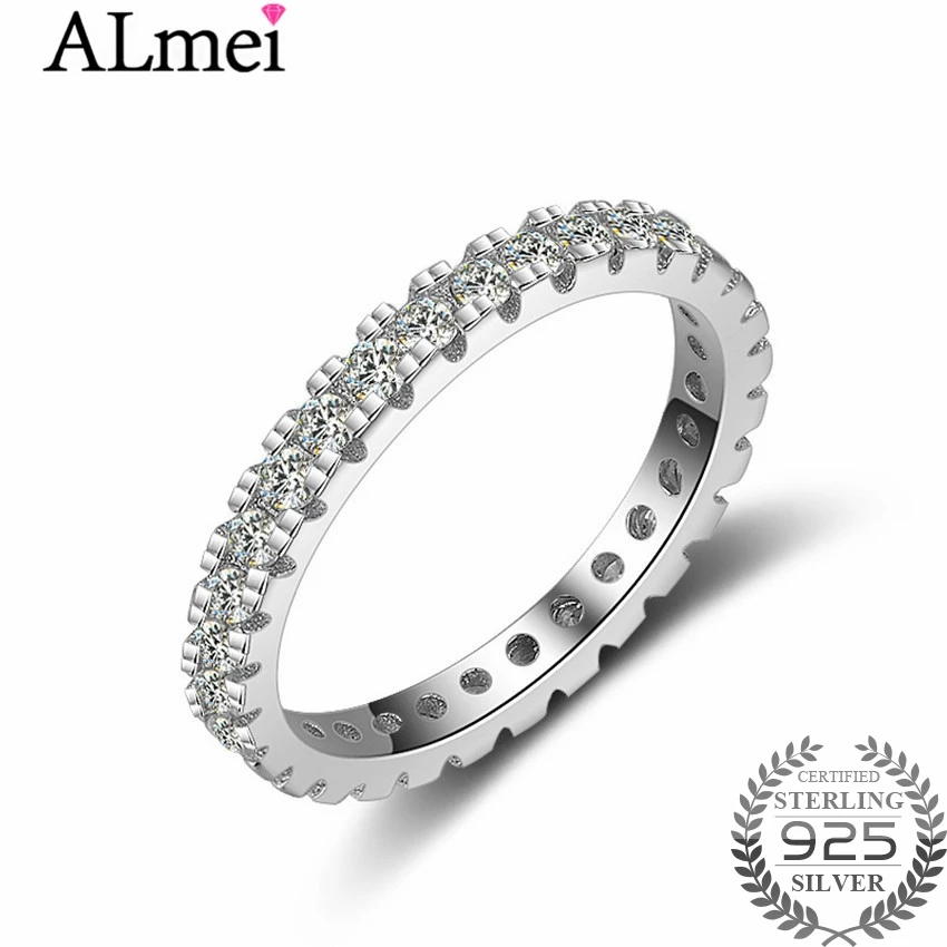 Almei женское серебряное блестящее штабелируемое кольцо на палец с прозрачным