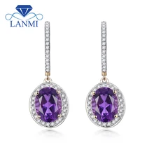 Фантастические Винтаж Аметист Серьги 14 К желтый одноцветное золото овал 7x9 мм Diamond Фиолетовый аметист Серьги в drop для женщин er0002