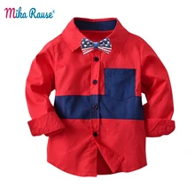 Новинка года; рубашки для маленьких мальчиков Однотонная рубашка с длинными рукавами для мальчиков хлопковые летние топы; красные рубашки для мальчиков; весенняя одежда костюм для малышей