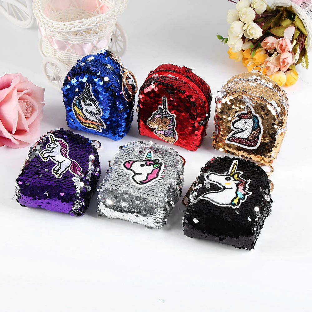 

Hot Unicorn Sequin coin purses bags for women 2019 money bags girls ladies wallets kids children cute kawaii purse card holder