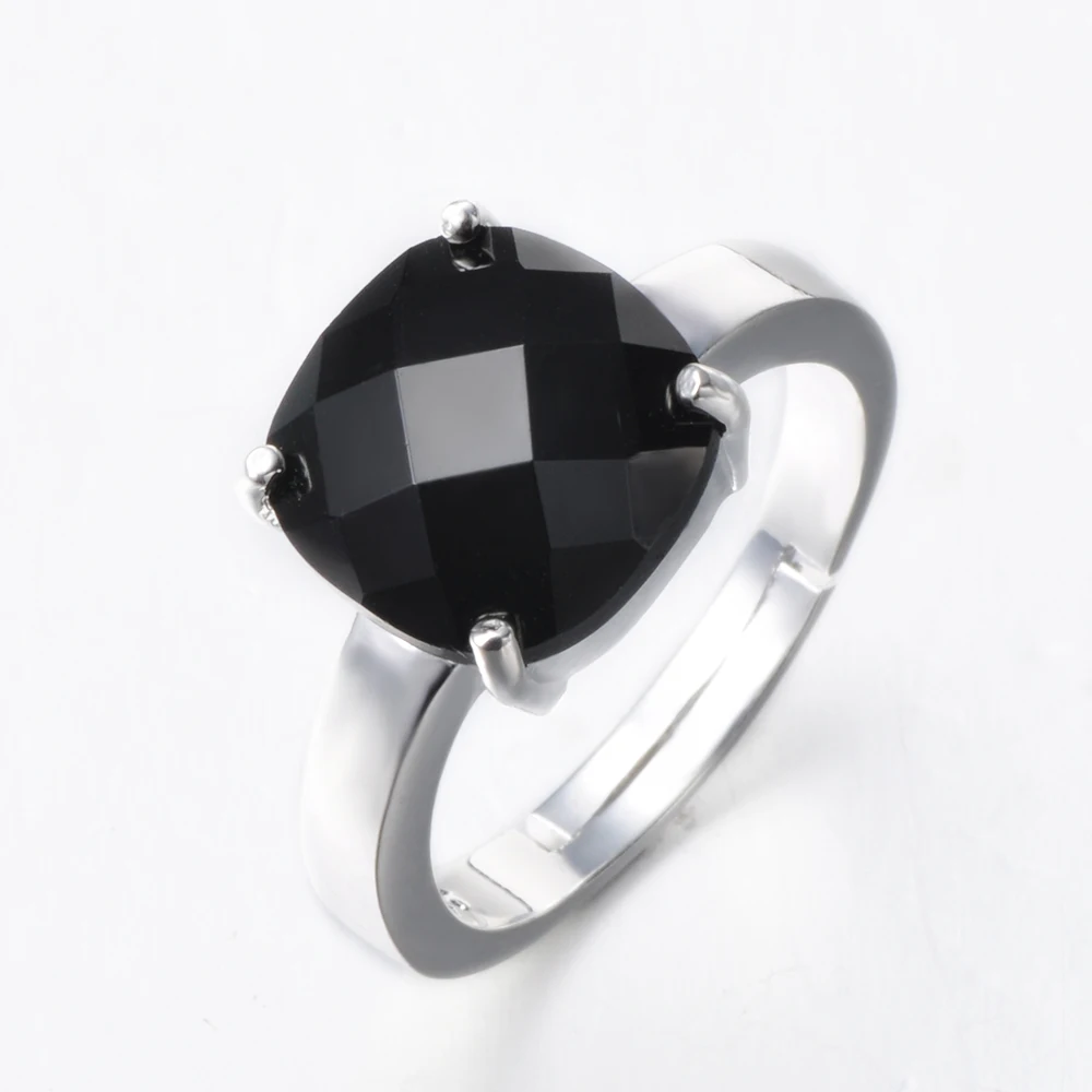 

Classic 925 Sterling Silver Anniversary Finger Ring Vintage Style Square Cut Black Cubic Zirconia Ring (Opening Ring) SRI002