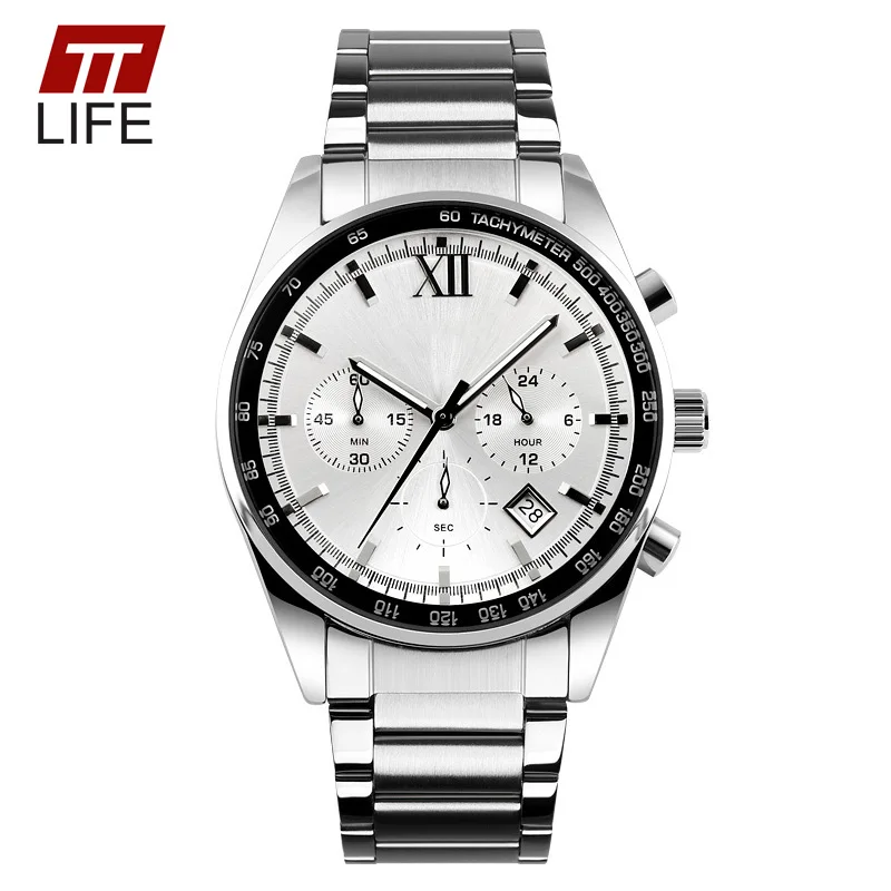 

TTLIFE Top Luxury Brand Chronograph 6 Function Hand Military Men Watch Full Steel Quartz Watches Men's Sports Watch