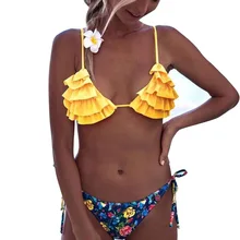 Для женщин бюстгальтер утягивающий, бикини набор пуш-ап бюстгальтер с оборками с цветочным принтом пляжное платье с принтом купальники MC889