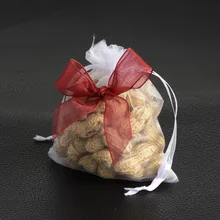 De Bijoux 100 шт 12x10 см белый шнурок сумки из органзы ювелирные изделия мешок, Рождество Свадьба Сахар Конфеты Подарочная сумка бант органза сумки