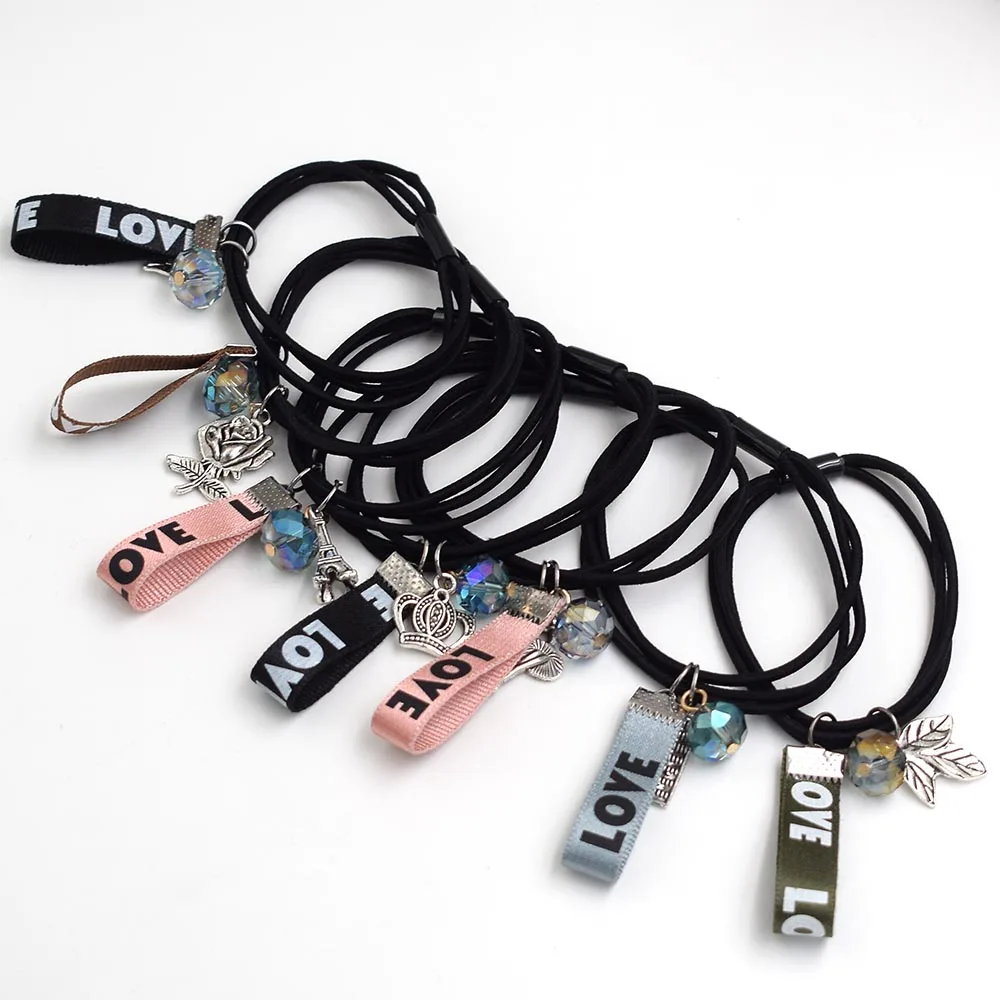 5PCS Mixed Color Hair Accessories Crystal Charm Beads Elastic Hair