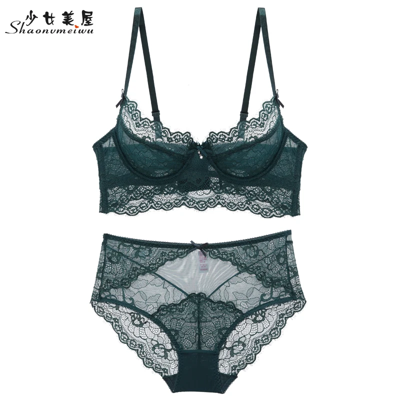 Koop Shaonvmeiwu Sexy wimper kant super dunne geen spons ondergoed bh set met grote borstgrootte
