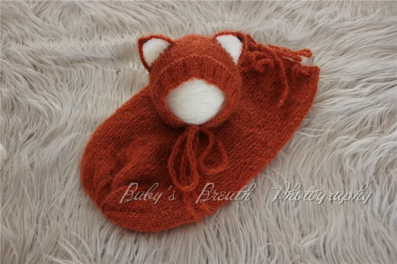 Спальный мешок для новорожденных с изображением лисы, комплект с капором, трикотажный Фотофон для новорожденных - Цвет: vermeil