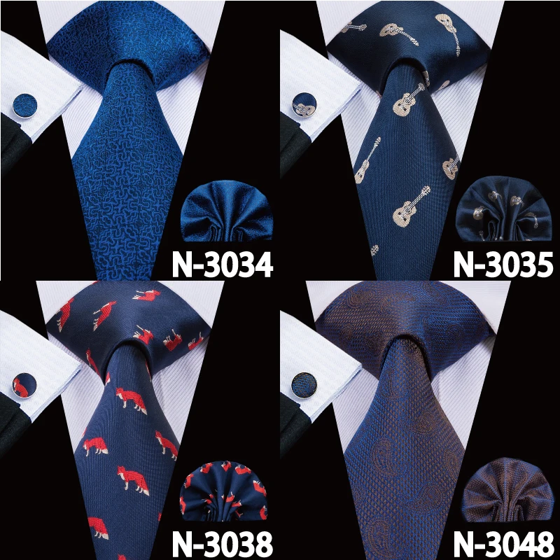 Hi-Tie синие мужские галстуки 8,5 см классические мужские синие галстуки Набор однотонных клетчатых полосатых шелковых галстуков и носовых платков Набор Запонок