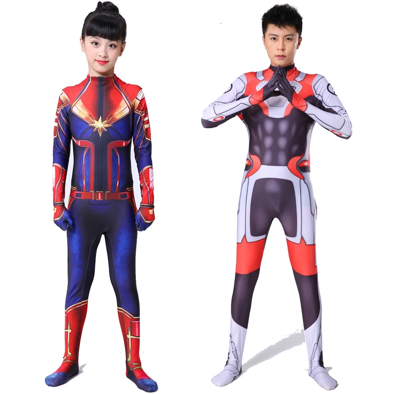 Новые костюмы для взрослых и детей с 3D изображением Человека-паука капитан Марвел Карол Дэнверс Квантовая война Майлз Моралес супергерой Хэллоуин косплей XXXL