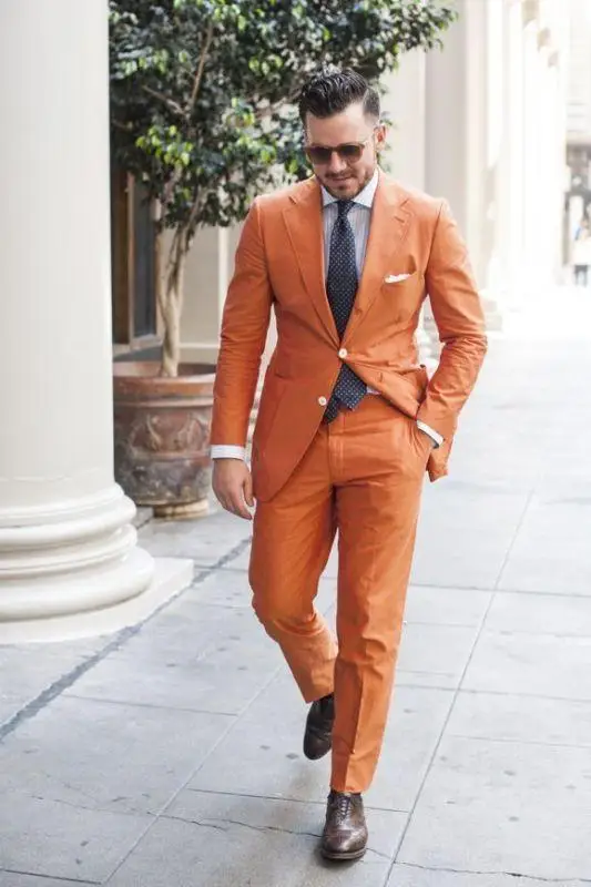 Men Wedding latest coat pant design Groom Tuxedos orange