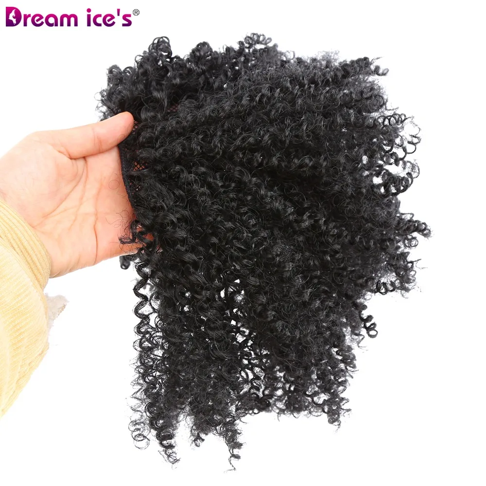 Dream ice's Long synthetic Afro puff kinky curly drawstring ponytail hair extensions Wrap pony with clips in hair pieces
