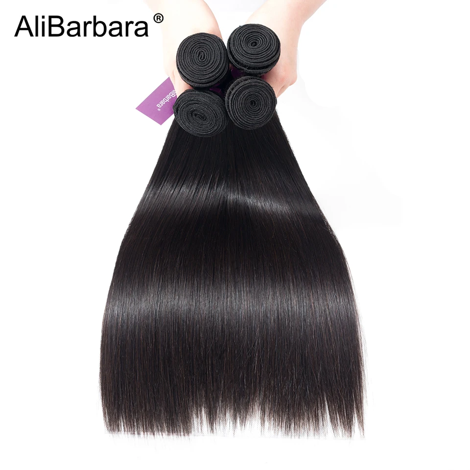 

AliBarbara Hair Malaysian Straight Hair 4 Bundles Human Hair Weaves Remy Hair Extension Natural color 1B# Can be Bleach