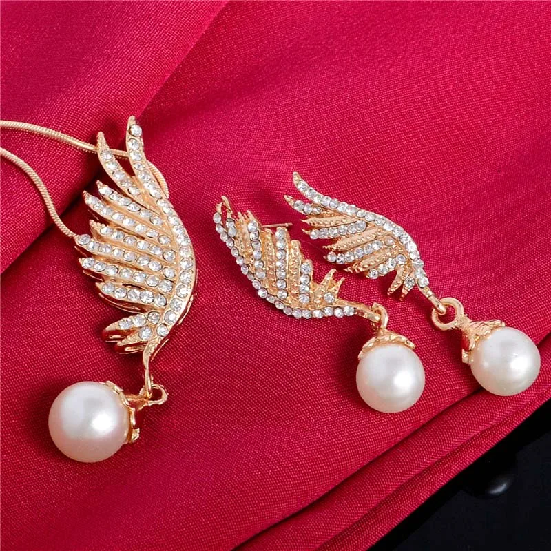 MISANANRYNE, Модный комплект ювелирных изделий с жемчугом и кристаллами, AAA, золотые серьги, ожерелье, набор, дракон, поворот, стильные Висячие серьги для женщин, подарок