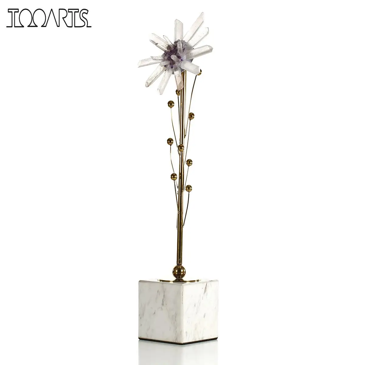 Koop TOOARTS Steen Bloem Sculptuur Abstract Standbeeld Amethist Meeldraden Gold Takken Marmer Base Woonkamer Interieur Accessoires