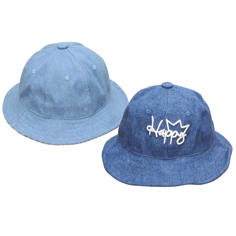  Blue Boys Girls Jeans Hats Baby Cartoon Happy Letter Hats Children Spring Summer Sun Hats Infants B