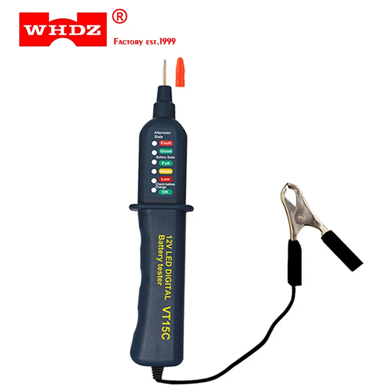 

WHDZ VT15C 12V Car Battery Tester Digital Auto Alternator Analyzer Before Charge Check Diagnostic Tool Voltmeter 6 LED Lights